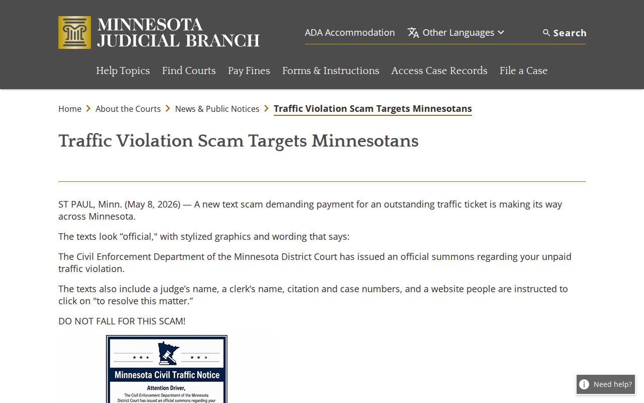 Kent court docket Wilkin County official Minnesota traffic payment warning