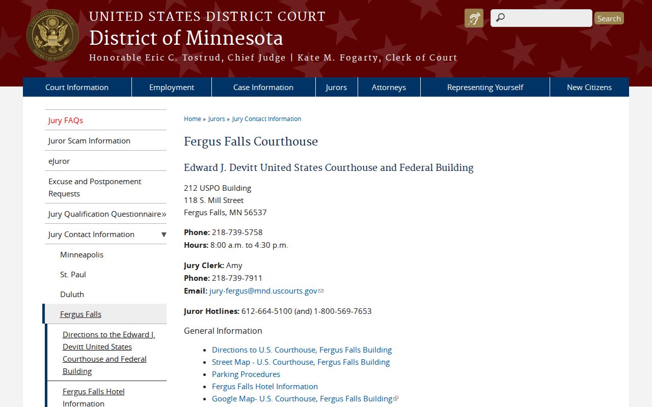 Rothsay court docket Fergus Falls federal courthouse information