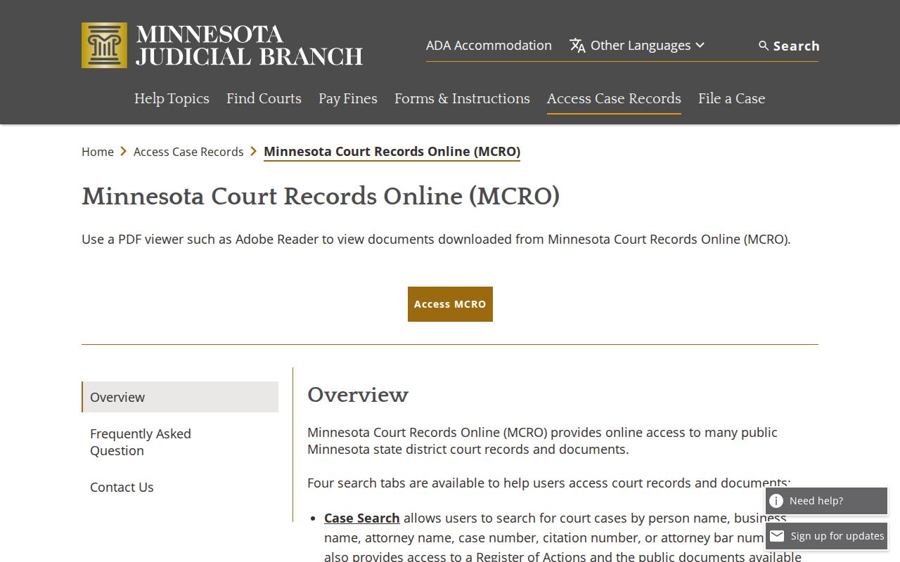 Wilkin County case search MCRO overview