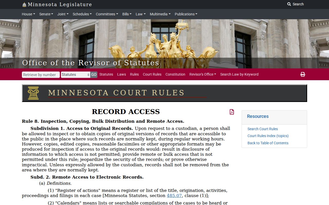 Wilkin County case search Minnesota Rule 8 public access information