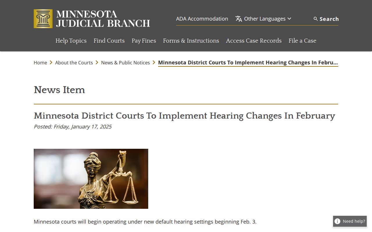Wilkin County court calendar OneCourtMN hearing changes notice