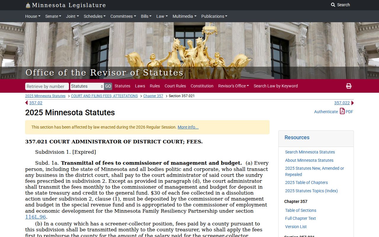 Wilkin County court records Minnesota court fees statute