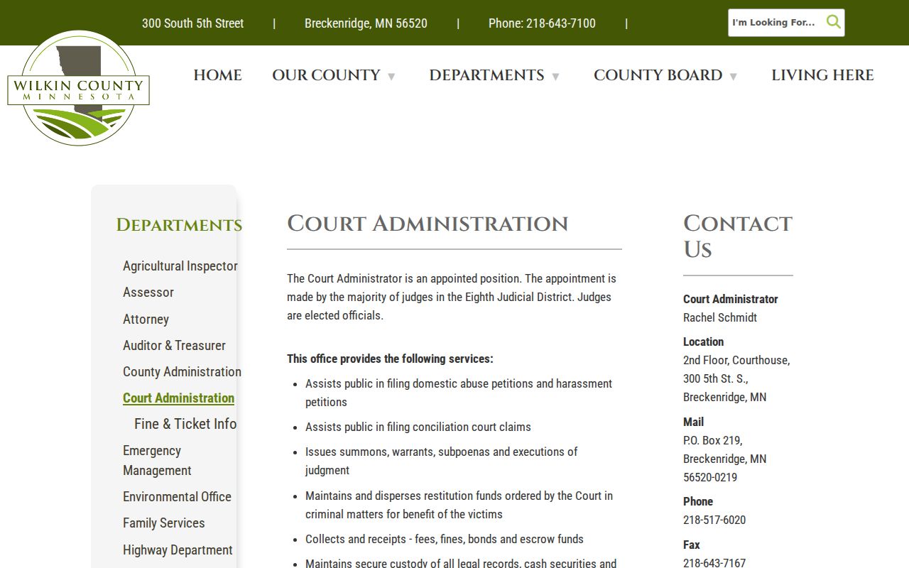 Wilkin County court docket Court Administration source