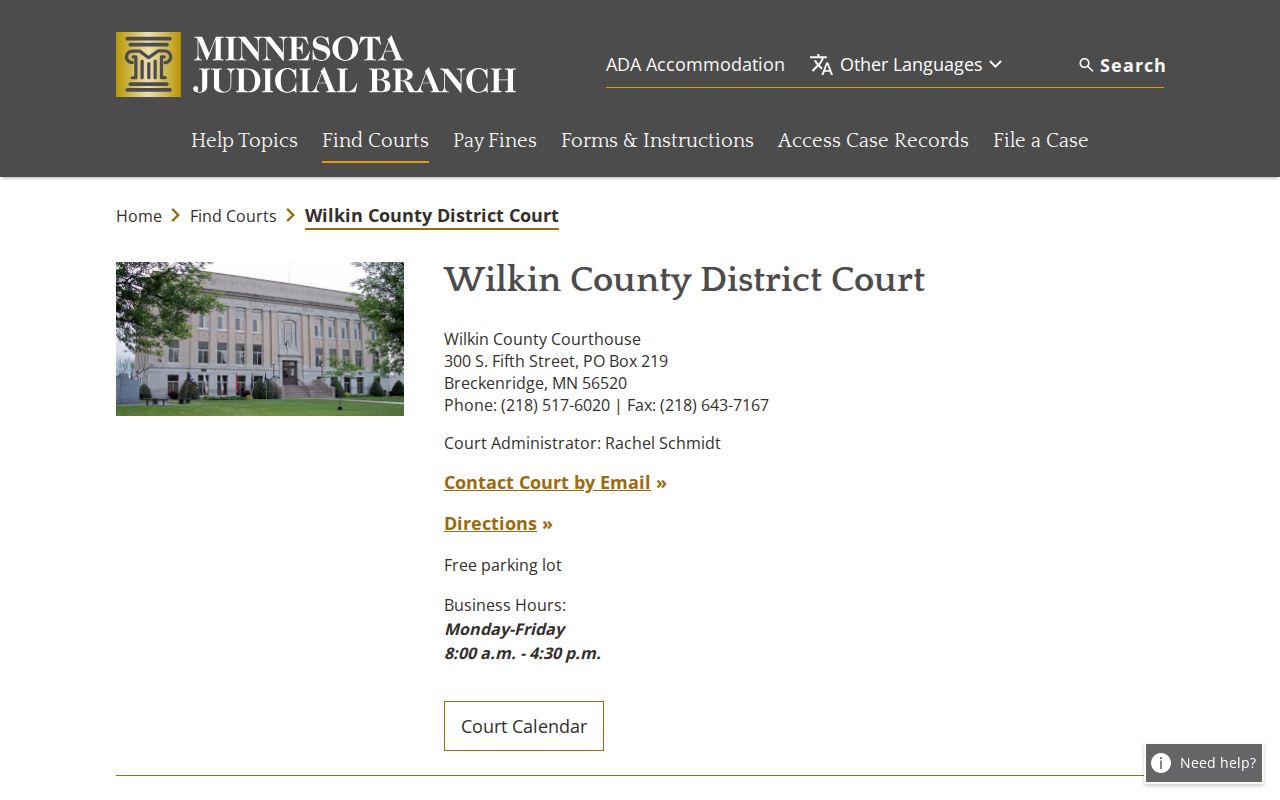 Wilkin County court docket Minnesota court source