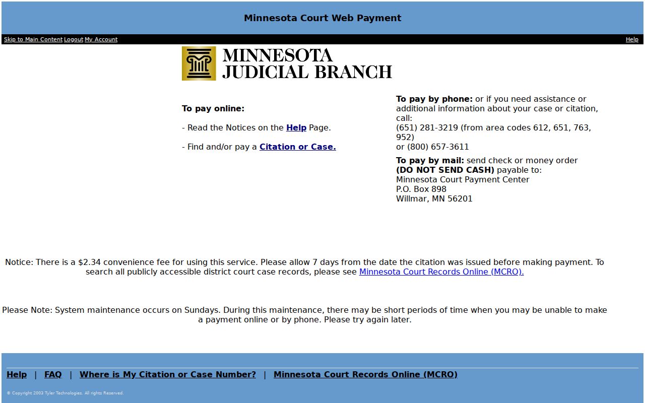 Minnesota Court Web Payment official citation payment interface